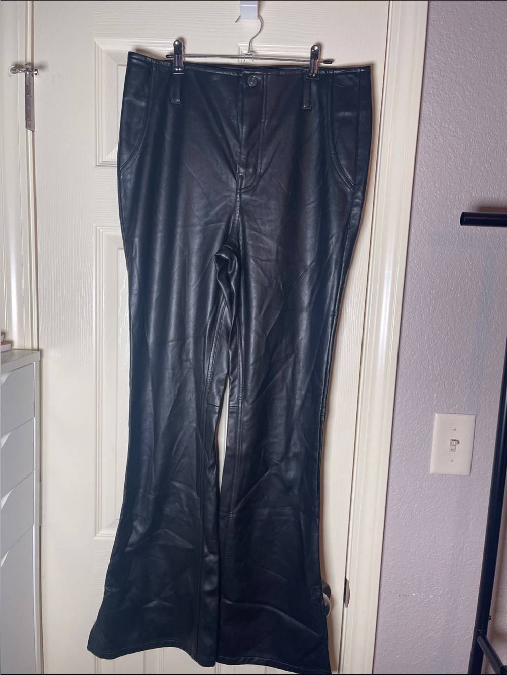 We The Free Black Faux Leather Wide Leg Jeans